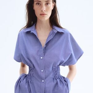 H&M Women's Blue Pinstripe Button Down Shirt